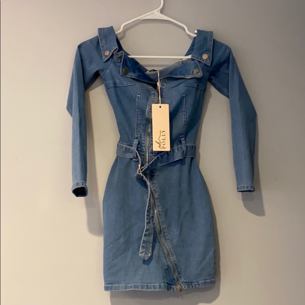 Off shoulder jean jacket dress